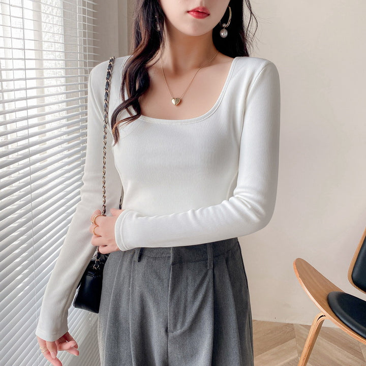 Women’s long-sleeved ribbed top with modern square neckline Chic & Stil