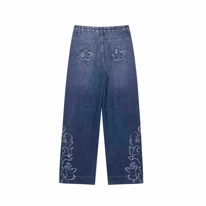 Flared women's jeans with floral embroidery and decorative button details Lune London