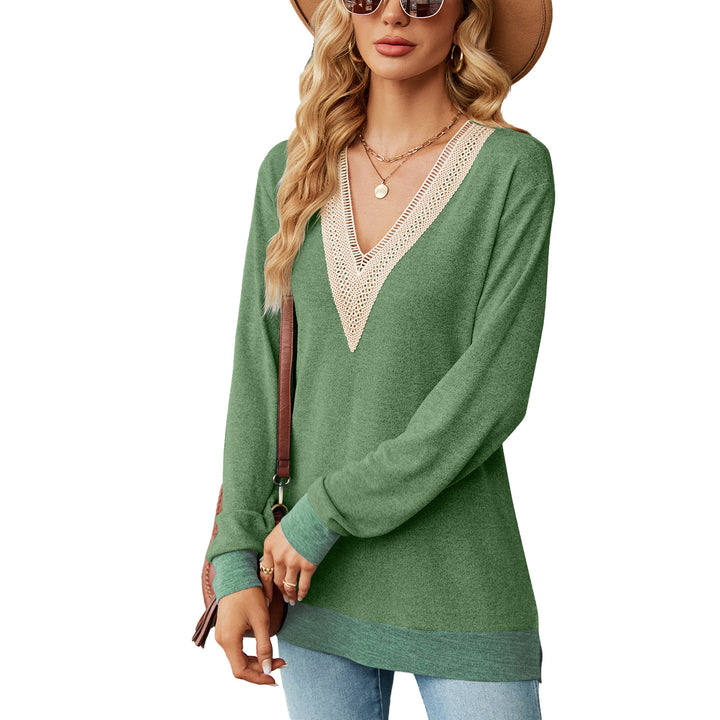 Viscose sweater for women with a playful V-neckline and delicate crochet accents Lune London