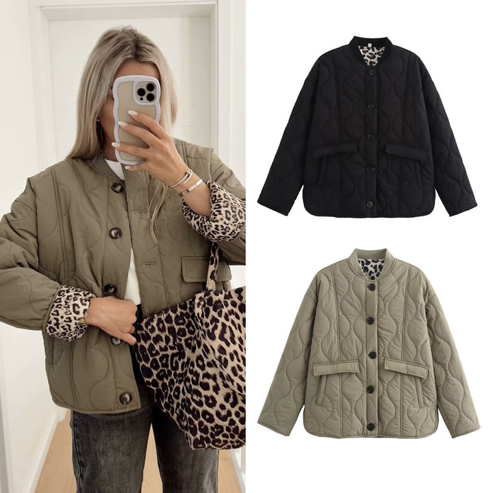 Oversized casual style quilted jacket for ladies with trendy button details Lune London