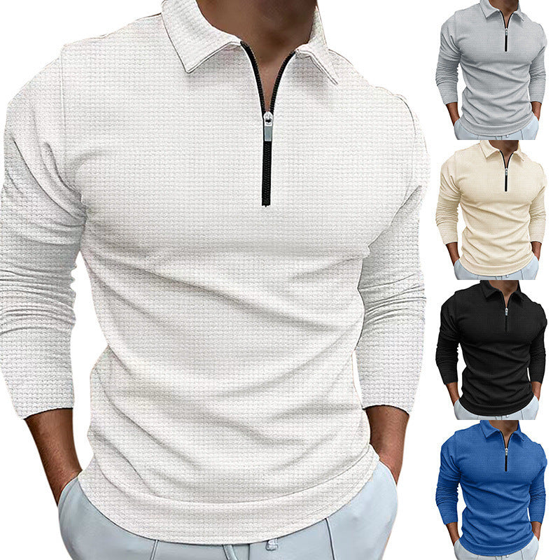Men's Long Sleeve Sporty Henley Shirt with Zip and Structured Surface Lune London