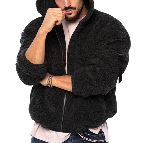 Comfortable fleece jacket for men with a large hood and zipper Lune London