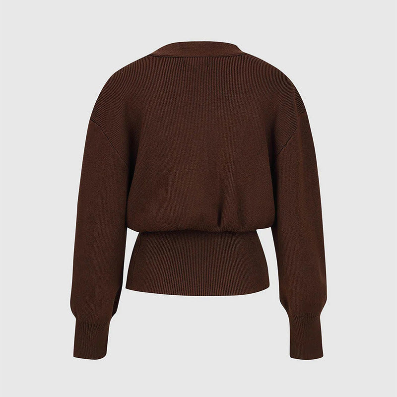 Elegant knit jacket for women with deep V-neck and stylish button placket Lune London