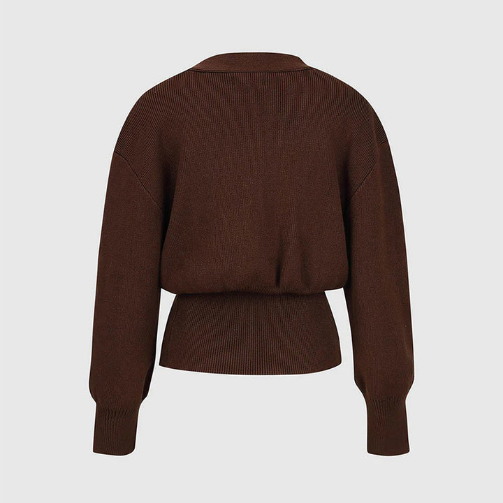 Elegant knit jacket for women with deep V-neck and stylish button placket Lune London