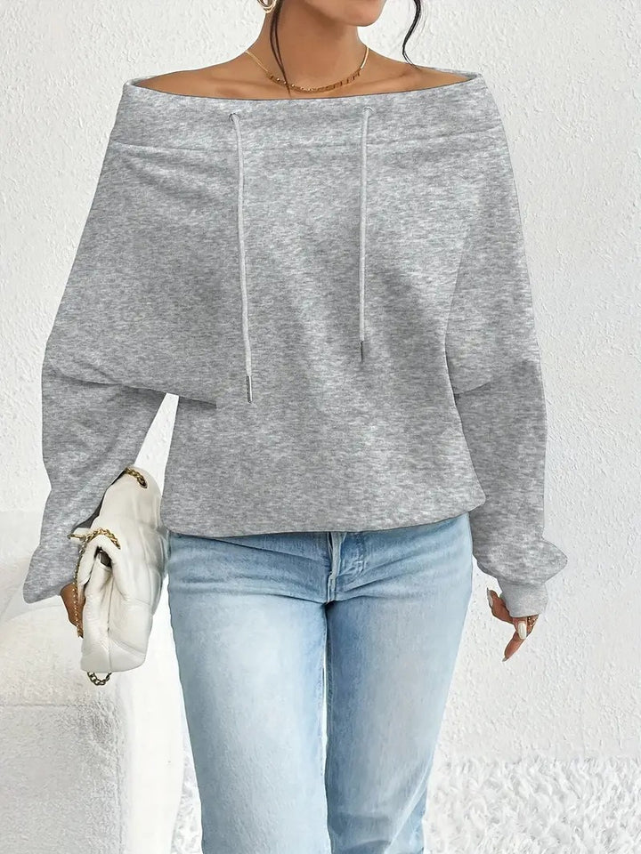Casual sweatshirt for women with open shoulder part and cord Lune London