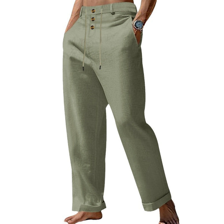 Casual linen pants for men with elastic waist and trendy button details Lune London