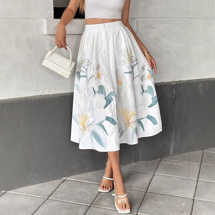 Lune London Women's A-line Midi Skirt with Floral Print