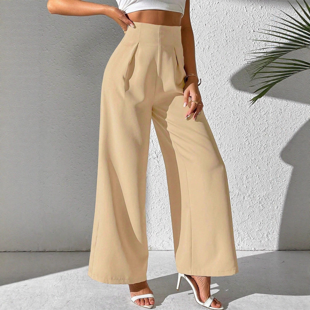Ladies Elegant High Waist Palazzo Pants with Front Pleat and Wide Legs Lune London