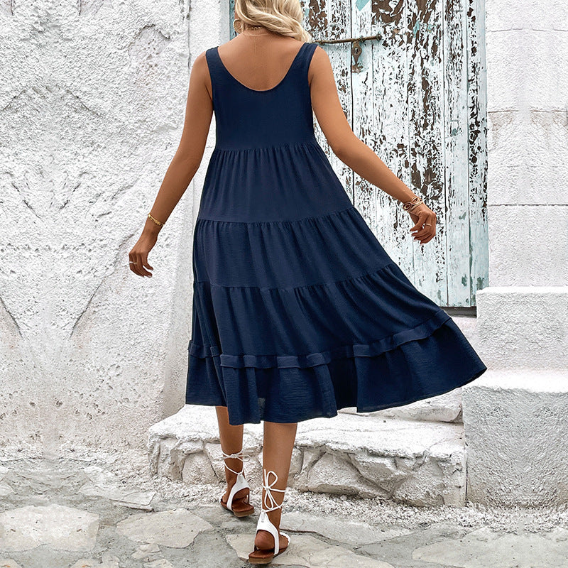 Layered dress for women with mid-length button placket Lune London