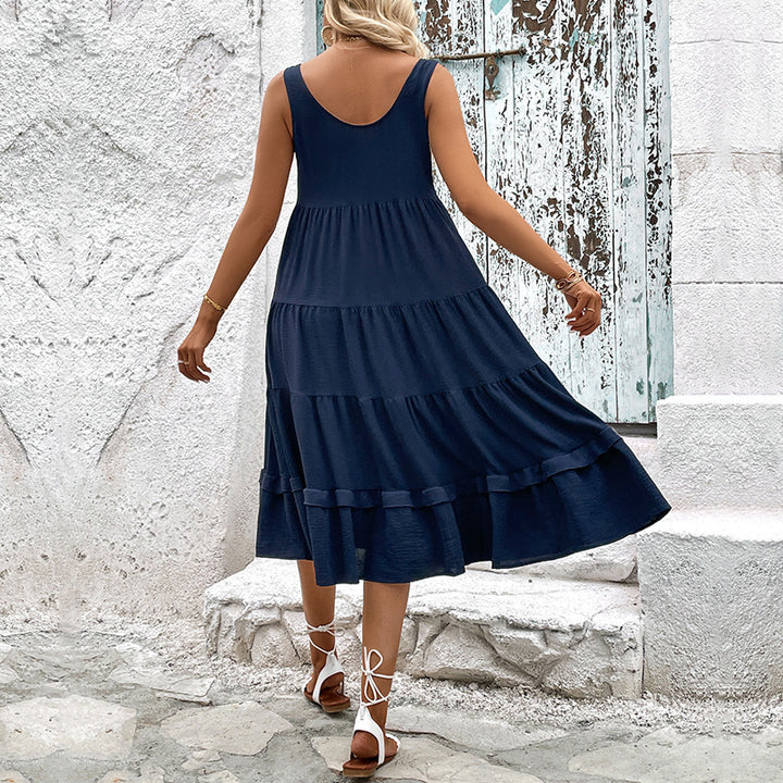 Layered dress for women with mid-length button placket Lune London