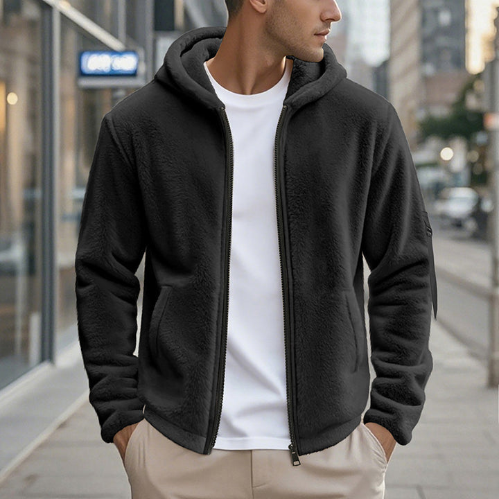 Fleece jacket for men with practical zipper and hood Lune London