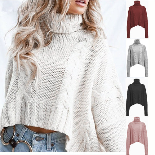 Chunky knit sweater for women with high collar and unique cable design Lune London