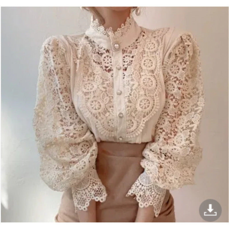 Femme blouse en dentelle élégante avec col montant Chic & Stil