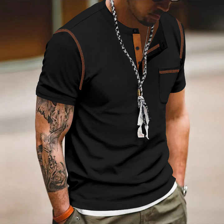 Men's Short Sleeve Henley T-Shirt with Fashionable Accents and a Practical Chest Pocket Lune London