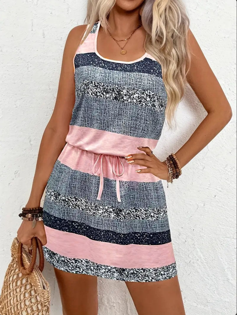 Leisure dress for women with decorative cord and trendy striped pattern Lune London