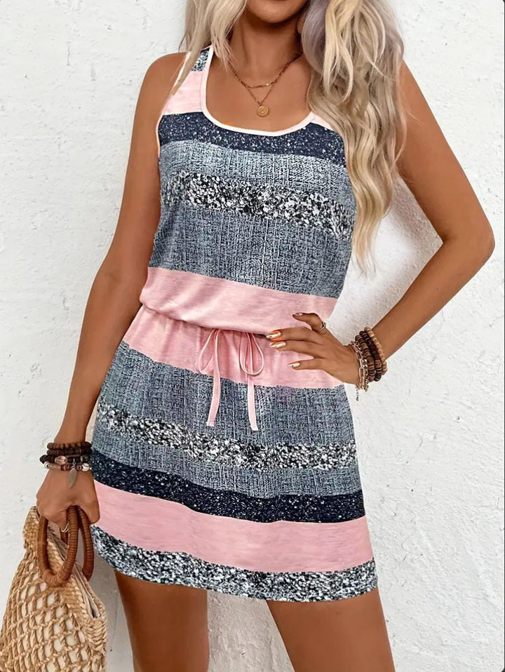 Leisure dress for women with decorative cord and trendy striped pattern Lune London