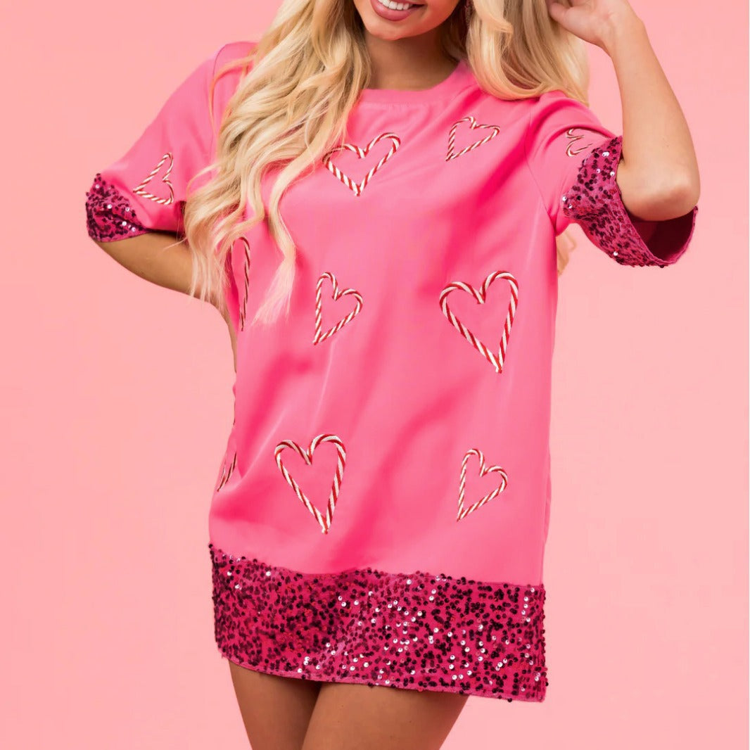 Women's sports t-shirt with a cheeky heart pattern and sparkling sleeves Lune London