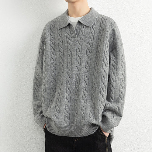 Men's knit sweater with nautical cable pattern and classic collar Lune London