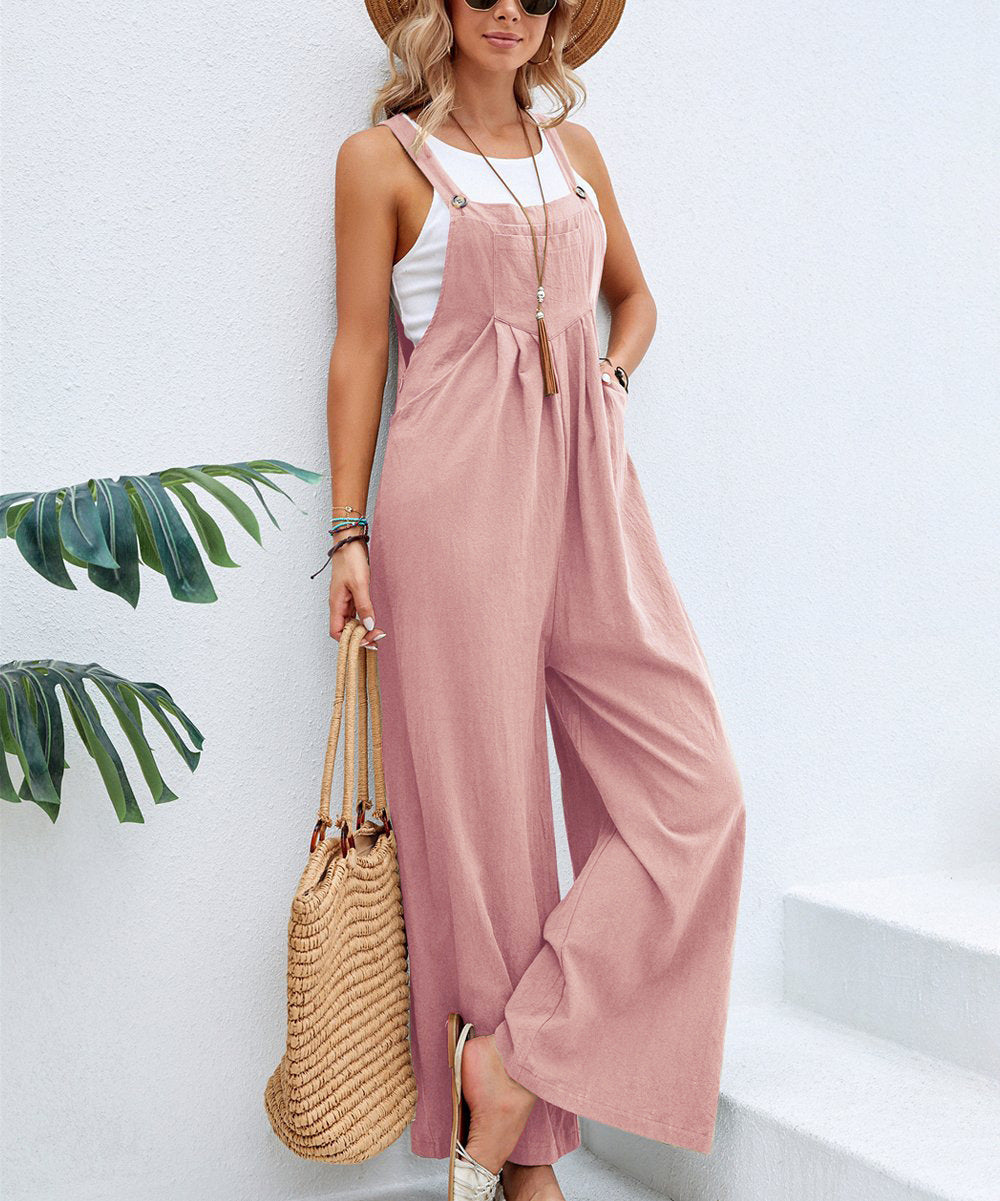 Ladies casual jumpsuit with wide legs and adjustable straps Lune London