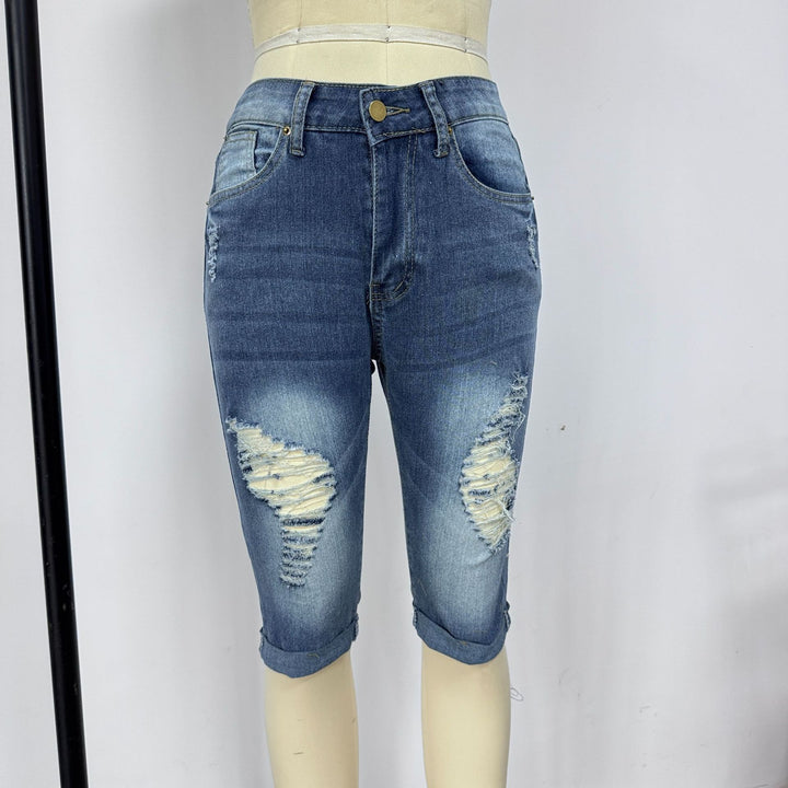 Women’s Stylish Destroyed Denim Shorts with High Waist and Torn Details Lune London
