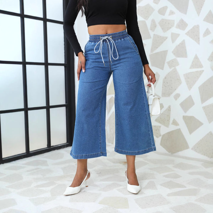 Loose denim pants for women with elastic waistband and drawstring Lune London