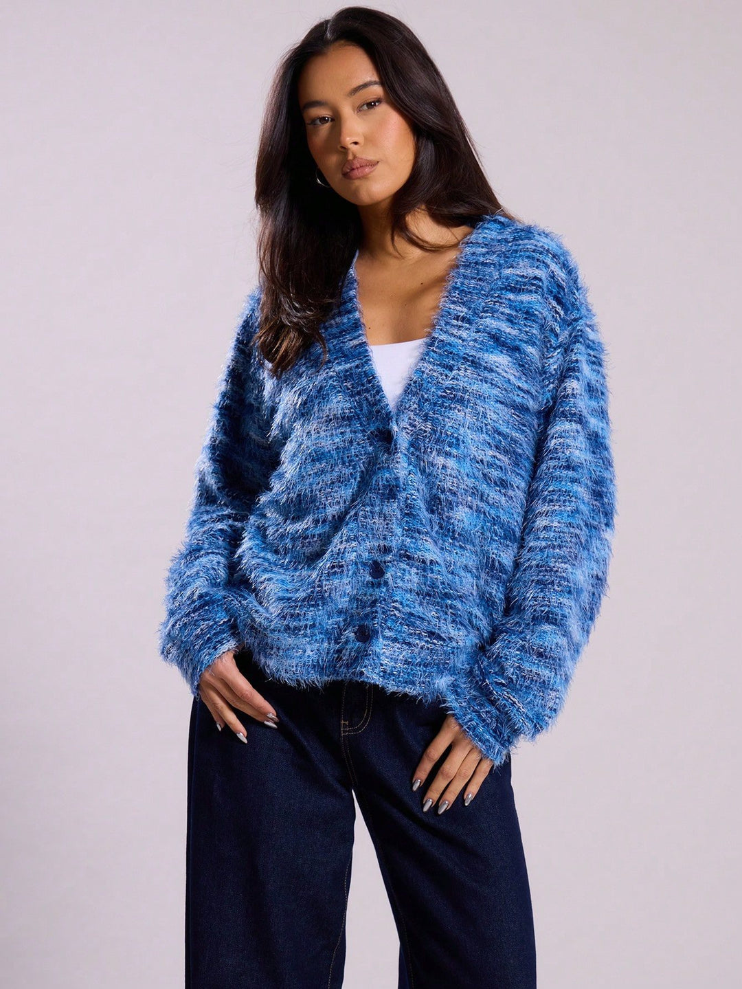 Casual women’s cardigan in structured plush fabric Lune London