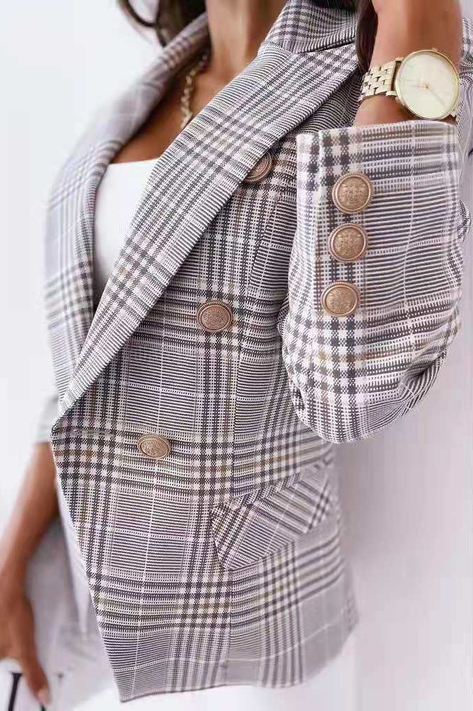 Ladies Trendy Chic Checked Blazer