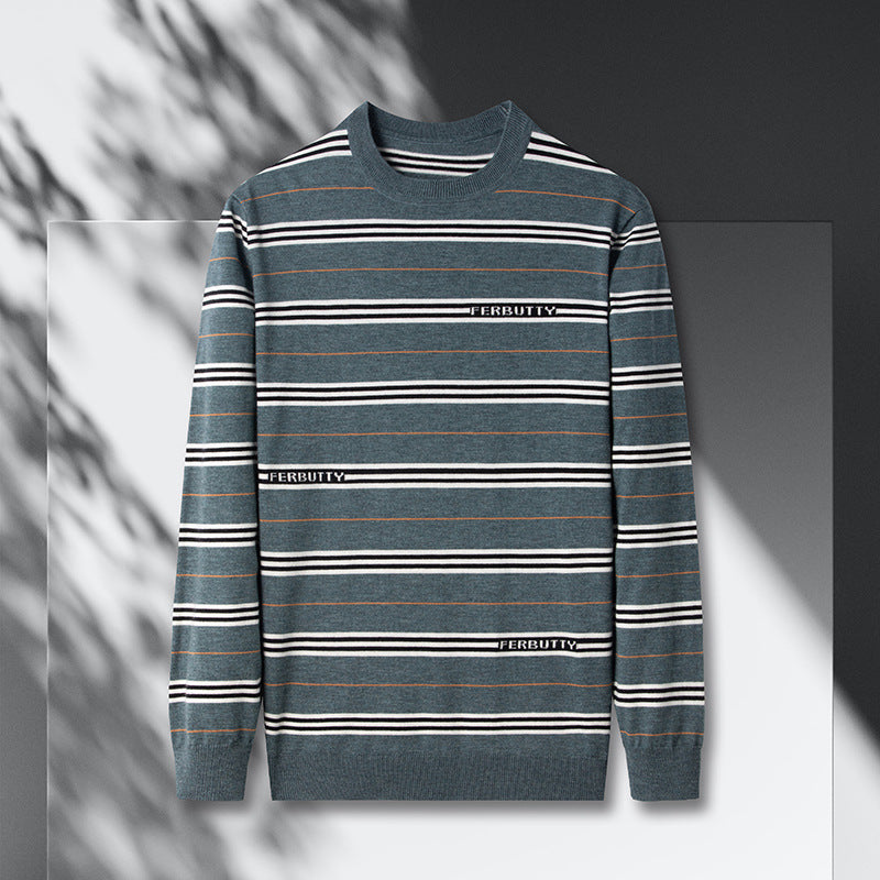 Trendy knit sweater for men with striped pattern and round neck Lune London