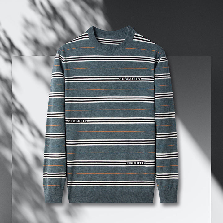 Trendy knit sweater for men with striped pattern and round neck Lune London