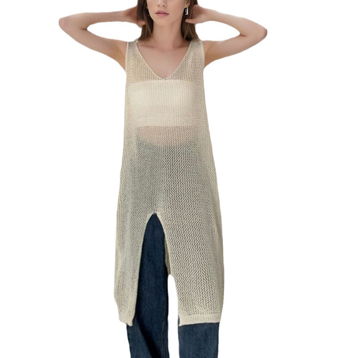 Airy knit dress for women with side slits and modern V-neck Lune London