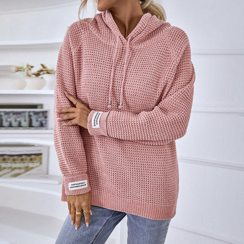 Comfortable hoodie for women with textured knit pattern and side slits Lune London
