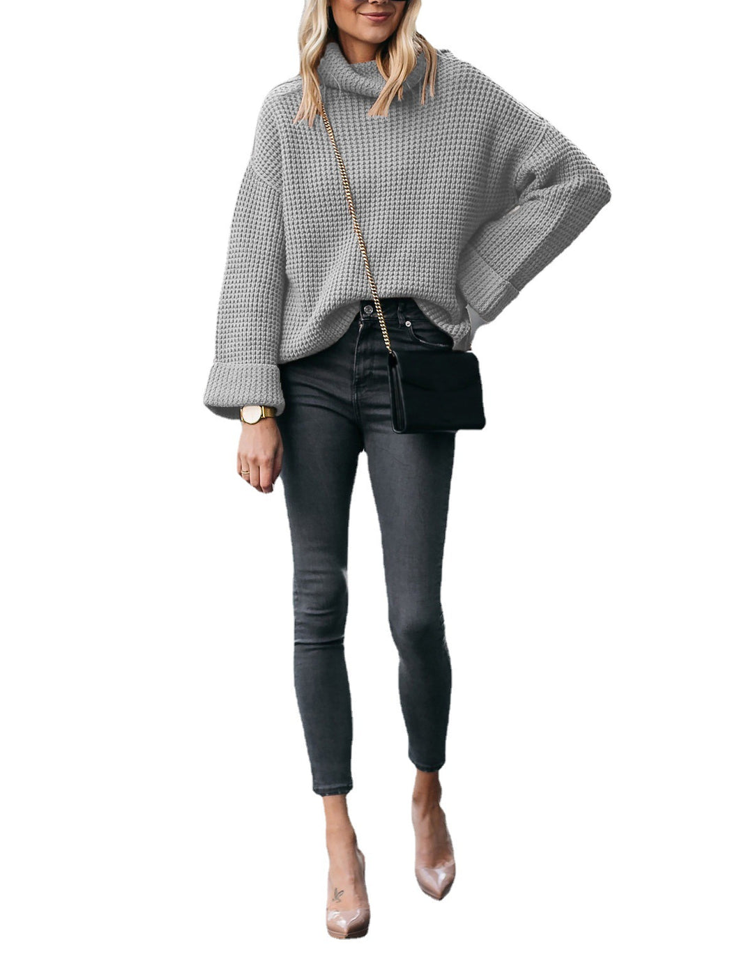 Comfortable knitted sweater for women with a loose fit and a high collar Lune London