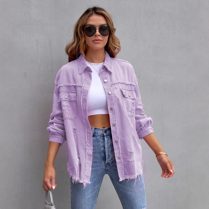 Women's denim jacket in a casual oversized cut with frayed details Lune London