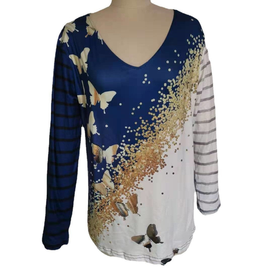 Lune London Women's Long Sleeve Floral Print V Neck Top