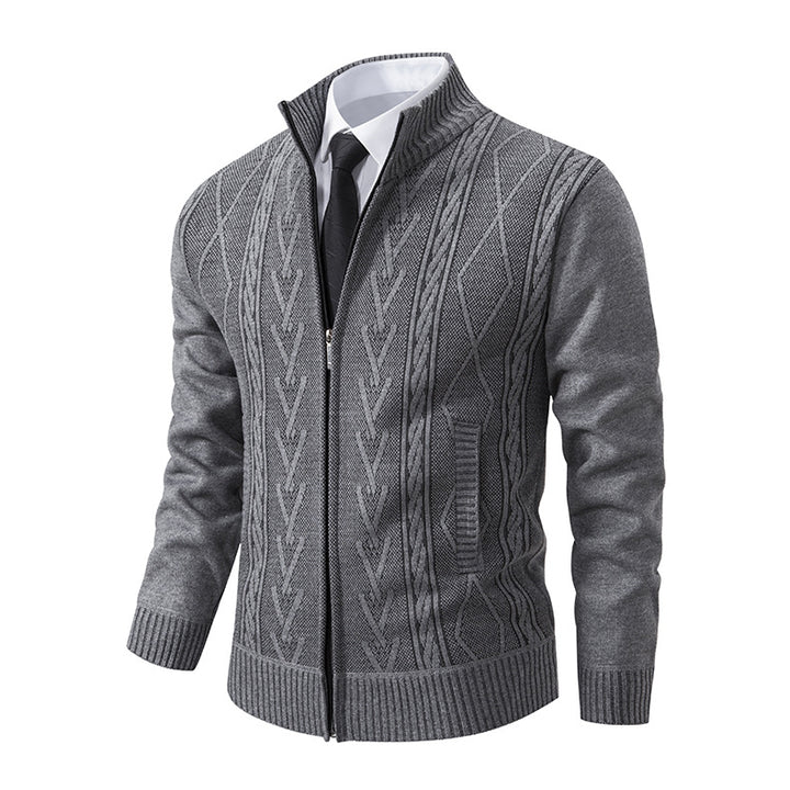 Men's knitted jacket with textured zipper and original Aran pattern Lune London