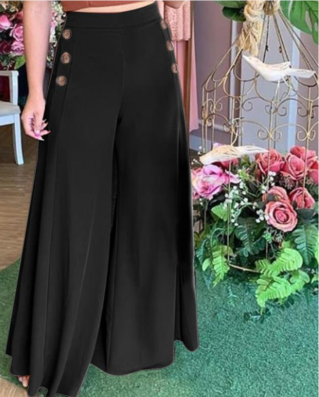 Lune London | Women's Palazzo Pants with Decorative Button Details and Wide Leg