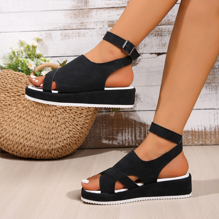 Comfortable wedge sandals for ladies with refined strap design Lune London