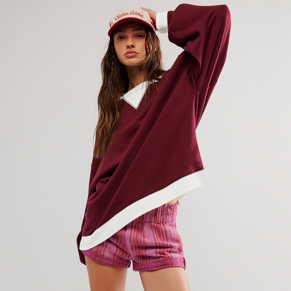 Ladies oversized sweatshirt with V-neck and contrasting edges Lune London