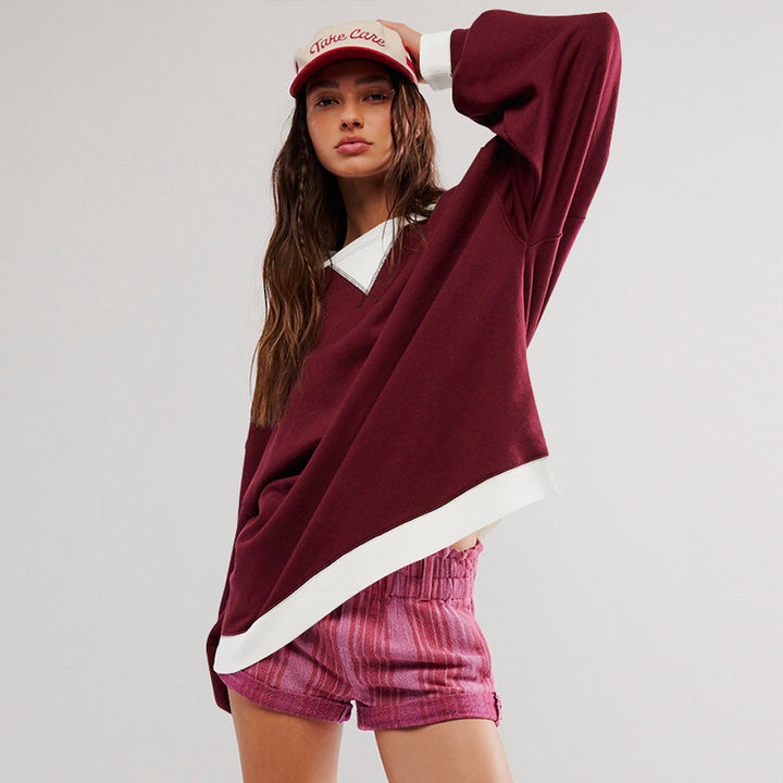 Ladies oversized sweatshirt with V-neck and contrasting edges Lune London