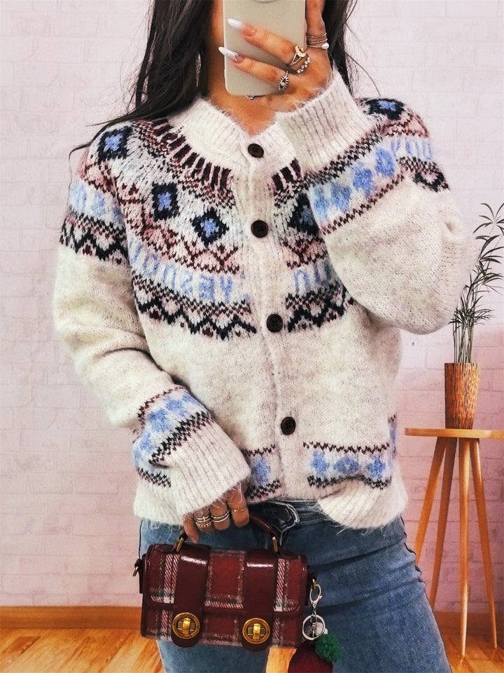 Lune London | Women's Cardigan with Colorful Nordic Pattern and High-Quality Wooden Buttons