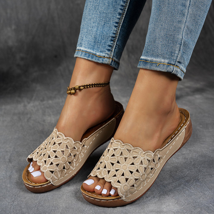 women's comfortable bath shoes with lace floral design Lune London
