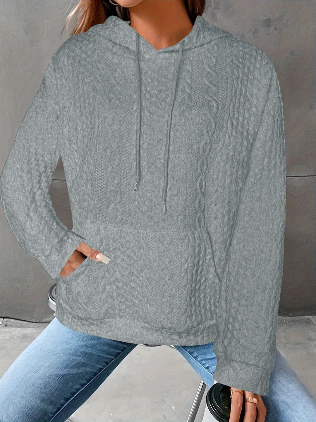 Women Cozy knit hoodie with embossed pattern details Lune London