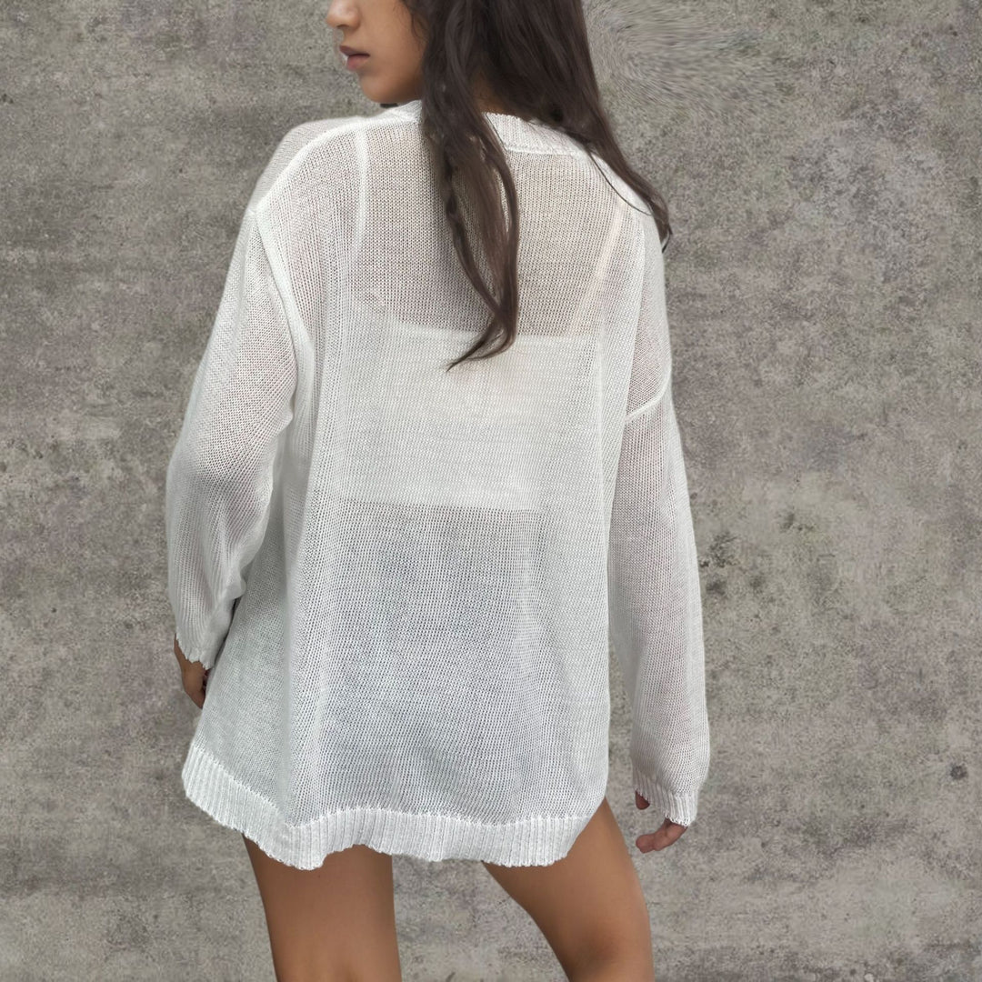 Ladies V neck sweater made of fine knit with butterfly design Lune London