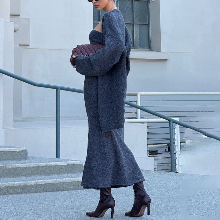 Knit dress for women in a stylish set with oversized cardigan Lune London