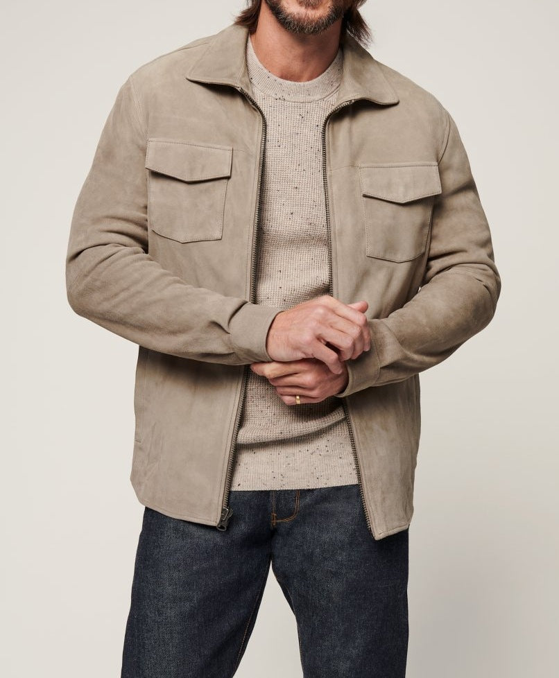 Elegant suede jacket for men with practical chest pockets Lune London