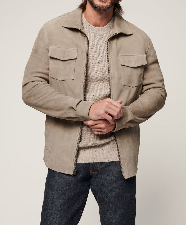 Elegant suede jacket for men with practical chest pockets Lune London