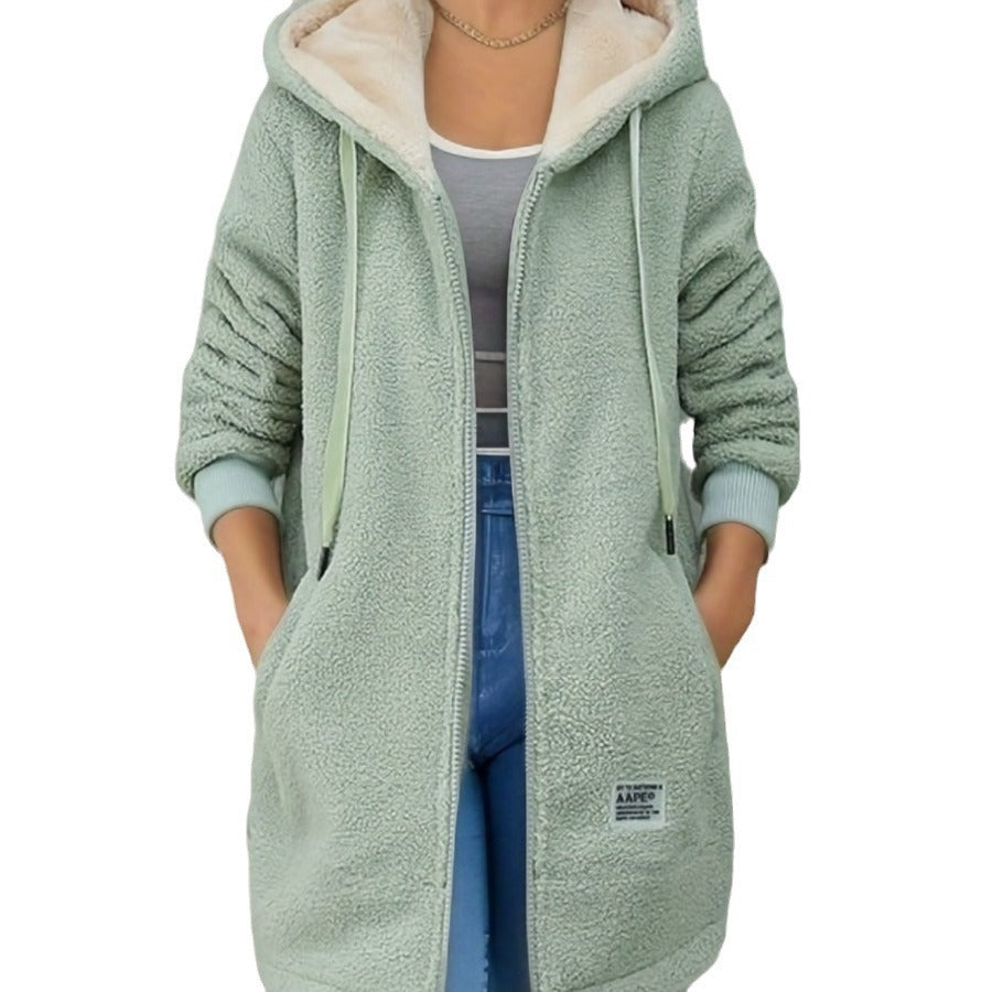 Lady Casual Teddy Jacket with Hood and Practical Pockets Lune London