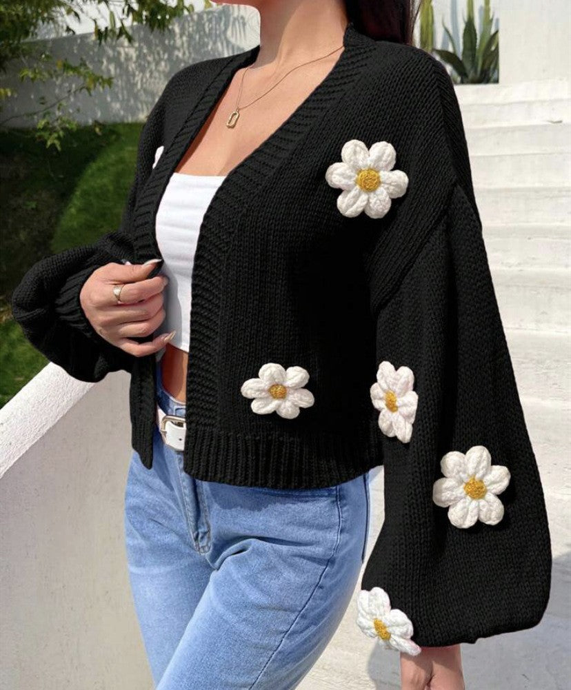 Lune London fancy floral pattern knitted short cardigan for women