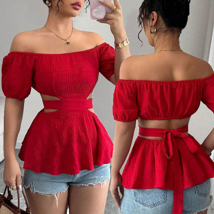 Blouse femme à épaules dénudées avec ourlet froncé et découpes latérales Chic & Stil