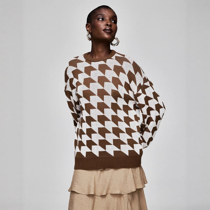 Geometric knit sweater for women with a casual fit and trendy bell sleeves Lune London